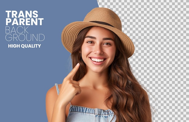 A pretty girl laugh and indicates to here mouth and teeth for dentistry poster png