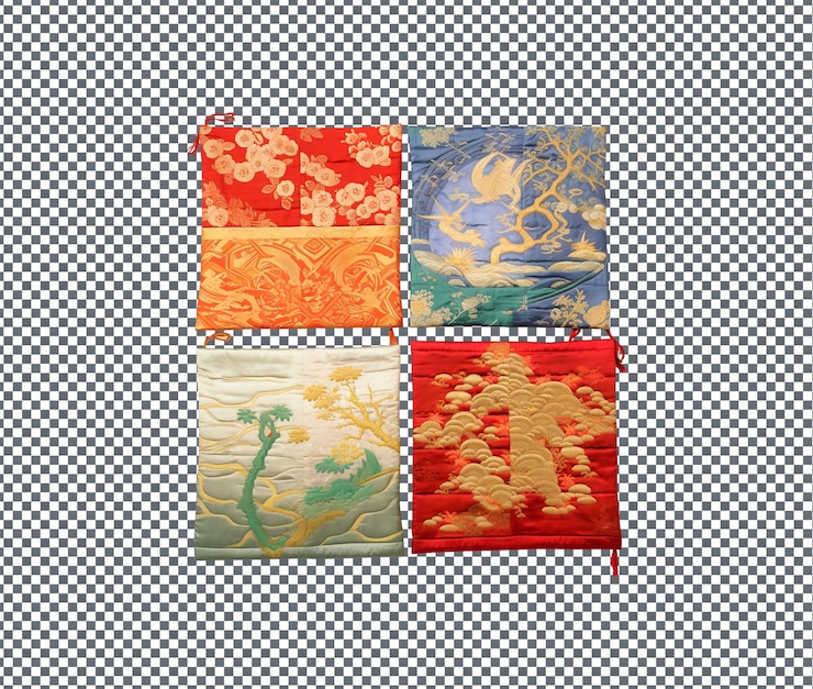 PSD pretty oriental themed quilts isolated on transparent background