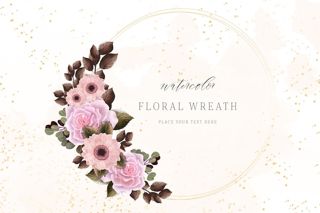 Pretty Pink Floral Wreath With Golden Frame