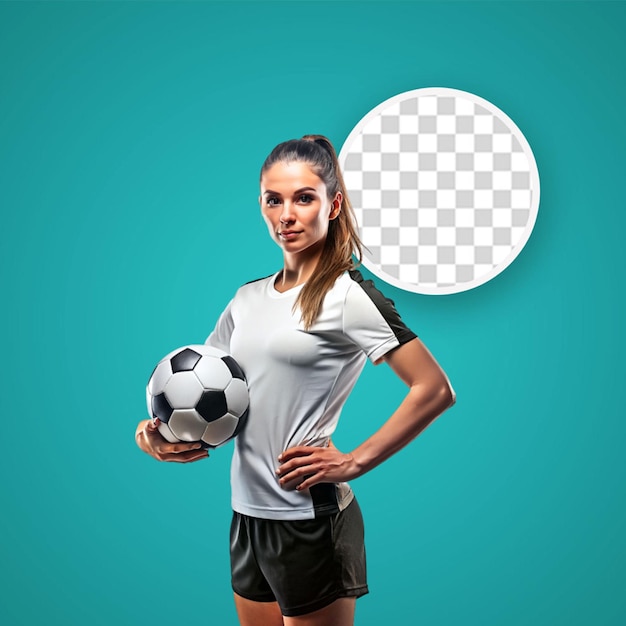 PSD pretty sport woman holding a soccer ball