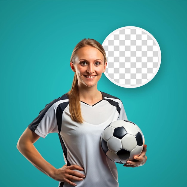 PSD pretty sport woman holding a soccer ball