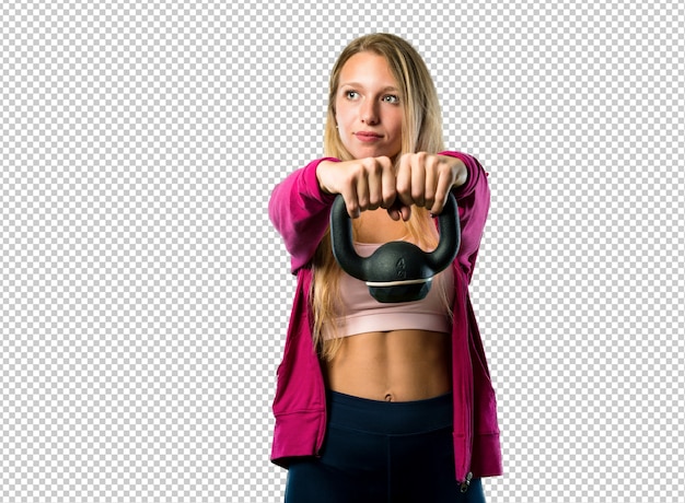 PSD pretty sport woman with kettlebell