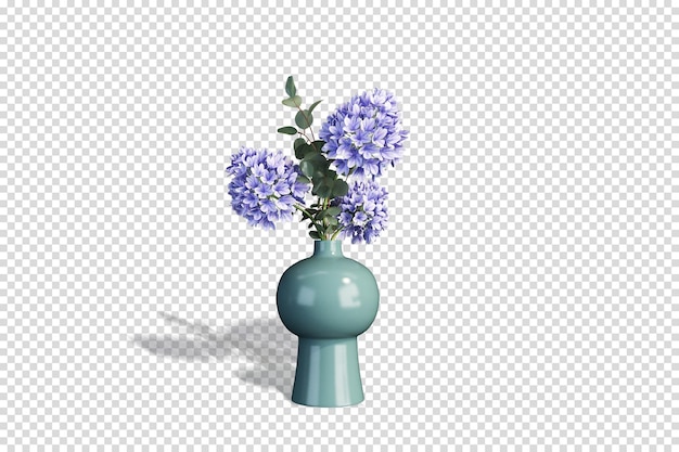 PSD pretty vase with flowers in 3d rendering