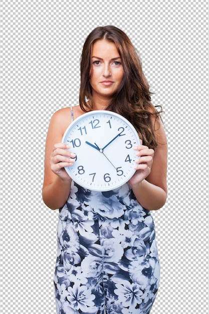 Pretty woman holding a clock