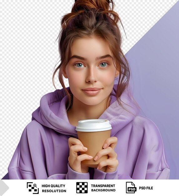 PSD pretty young sportive girl with a cup of coffee png psd