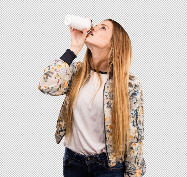 PSD pretty young woman having a coffee