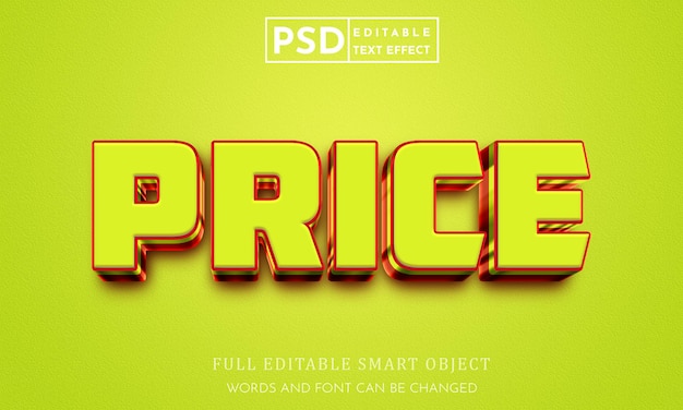 Price 3d editable text effect premium psd