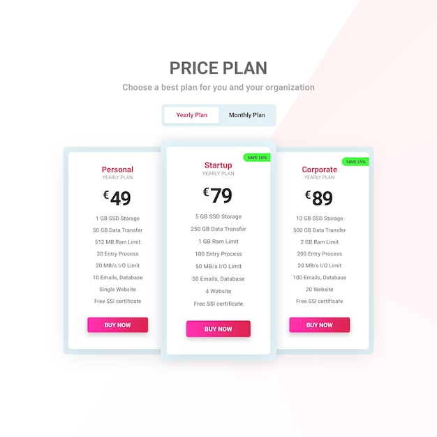 PSD price plan table template