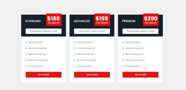 PSD price table design