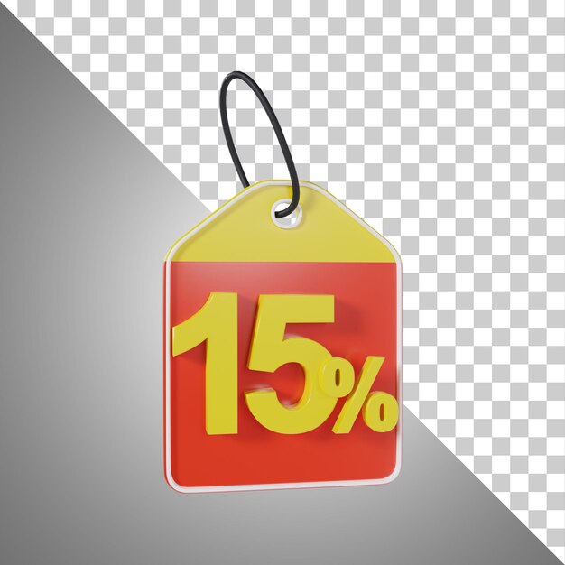 Price tag 15 percent off 3d rendering