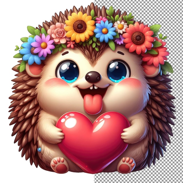 PSD 심장 스티커 를 달고 있는 prickly and precious hedgehog