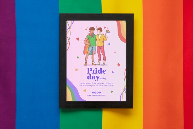 PSD pride day frame mockup with flag