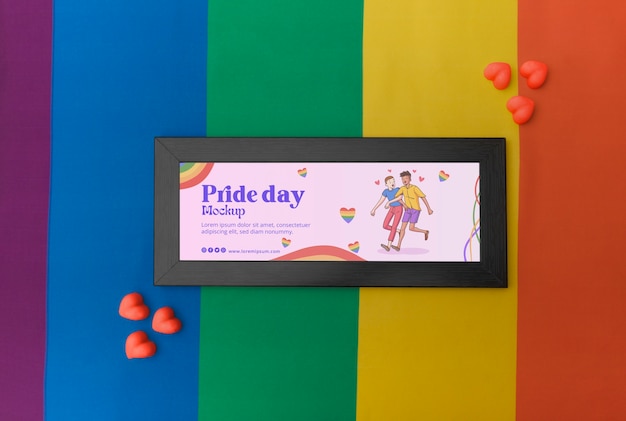 PSD pride day frame mockup with flag