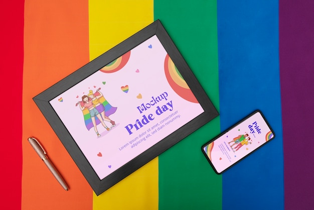 PSD mockup di cornice pride day con bandiera