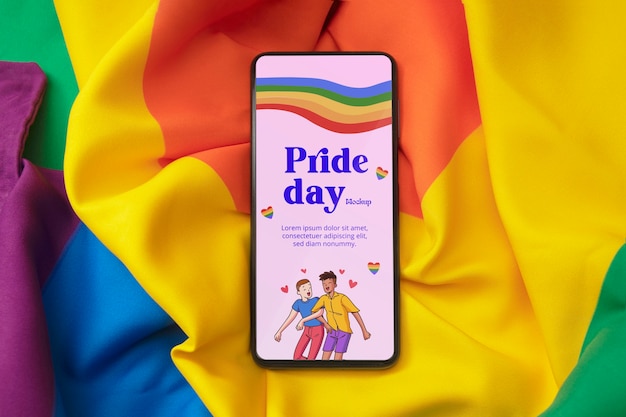 PSD mockup di telefono pride day con bandiera