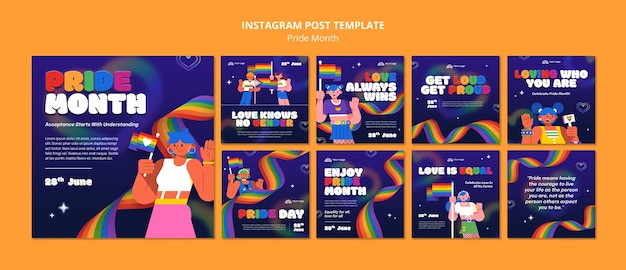 PSD post di instagram per la celebrazione del mese dell'orgoglio