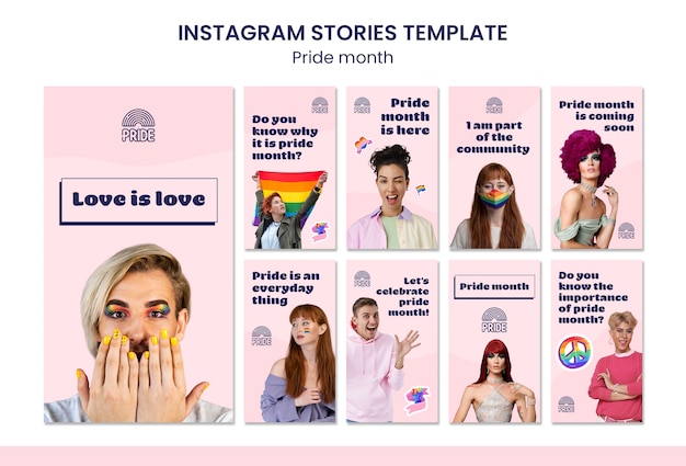 PSD collezione di storie di instagram del mese di orgoglio con persona lgbt