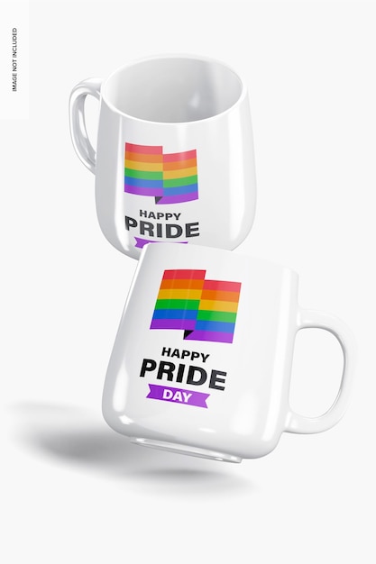 PSD pride month mugs mockup, floating