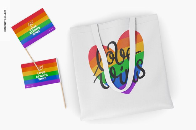 PSD pride month tote bag mockup, top view