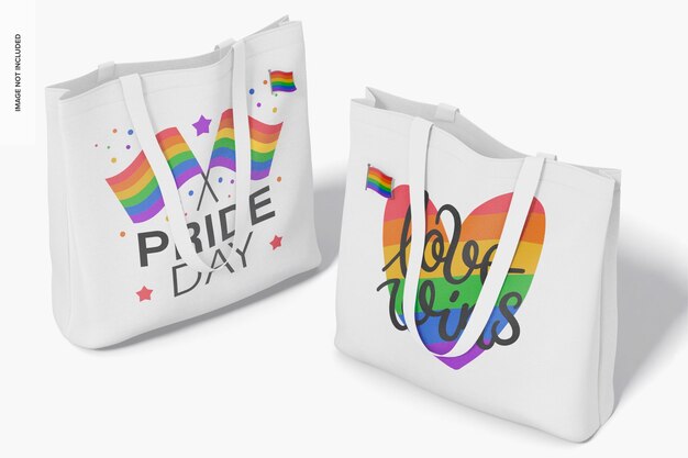 Pride month tote bags mockup, high angle view