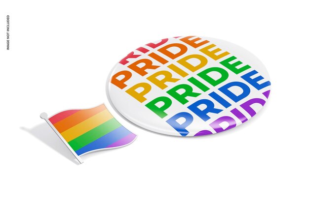 PSD pride pin button mockup, prospettiva