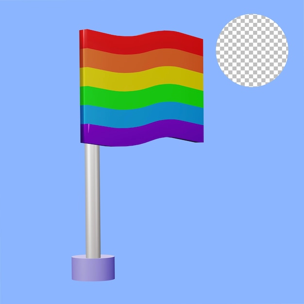 pride rainbow flag pole 3d rendering illustration alpha background