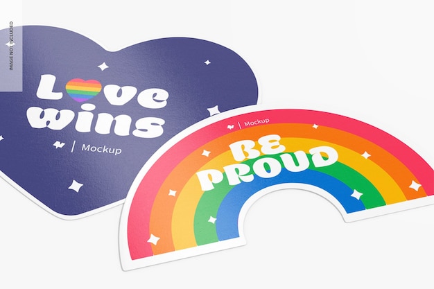 PSD pride-stickers instellen mockup, close-up