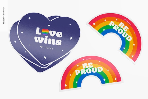 Pride stickers set mockup, top view