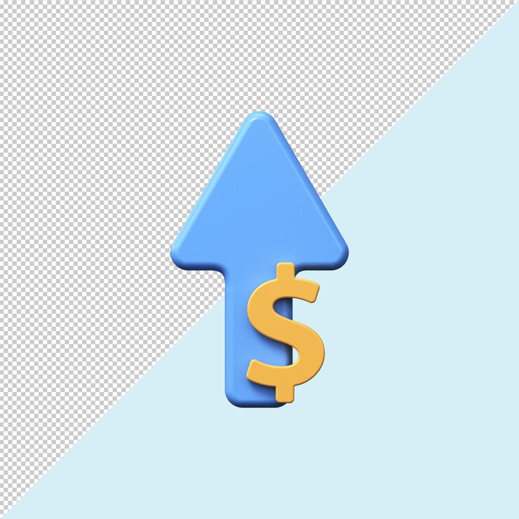 PSD prijsverhoging pictogram 3d dollar met pijl omhoog