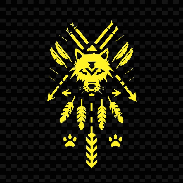 PSD crest della tribù primal hunter con frecce e tracce di animali per disegni vettoriali tribali creativi