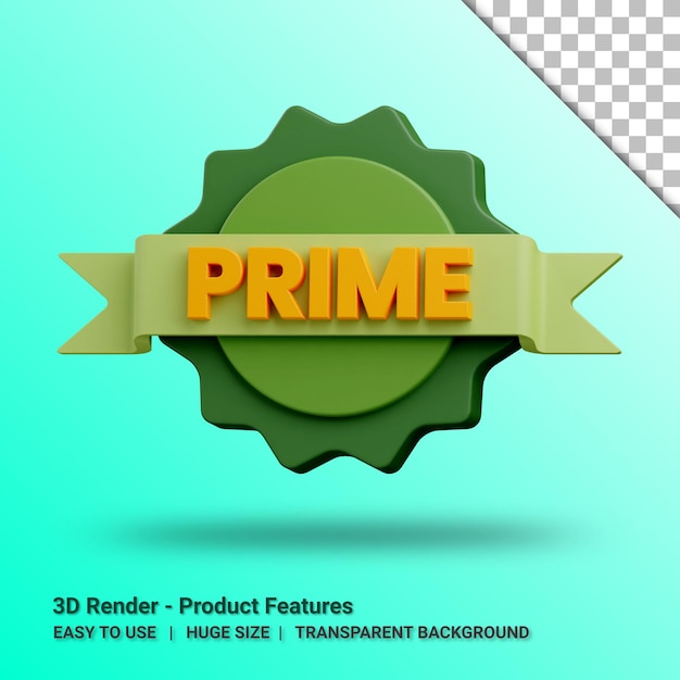 PSD prime producteigenschappen 3d-sticker met transparante achtergrond