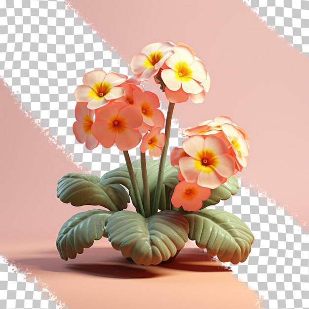 Primrose flowers are portrayed in 3d rendering on a transparent background