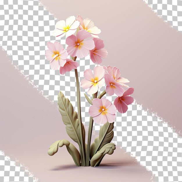 PSD 透明な背景に3dレンダリングでプリムローズの花が描かれています