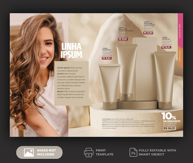 PSD print flyer template hair model cosmetics