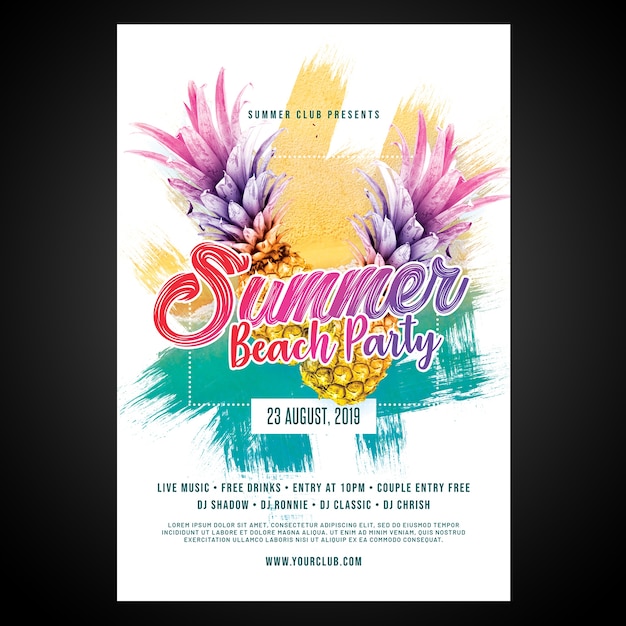 PSD volantino / poster di cmyk summer beach party pronto per la stampa con oggetti modificabili