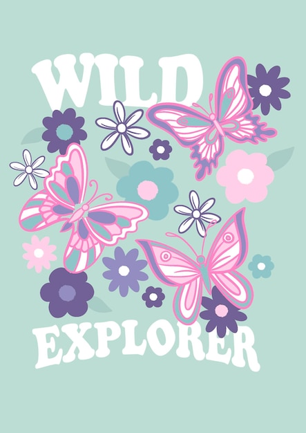 PSD print with butterflies and flowers