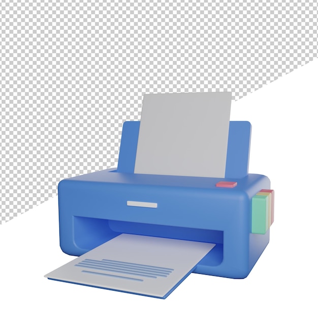 PSD stampante papper digitale vista laterale illustrazione 3d rendering icona sfondo trasparente