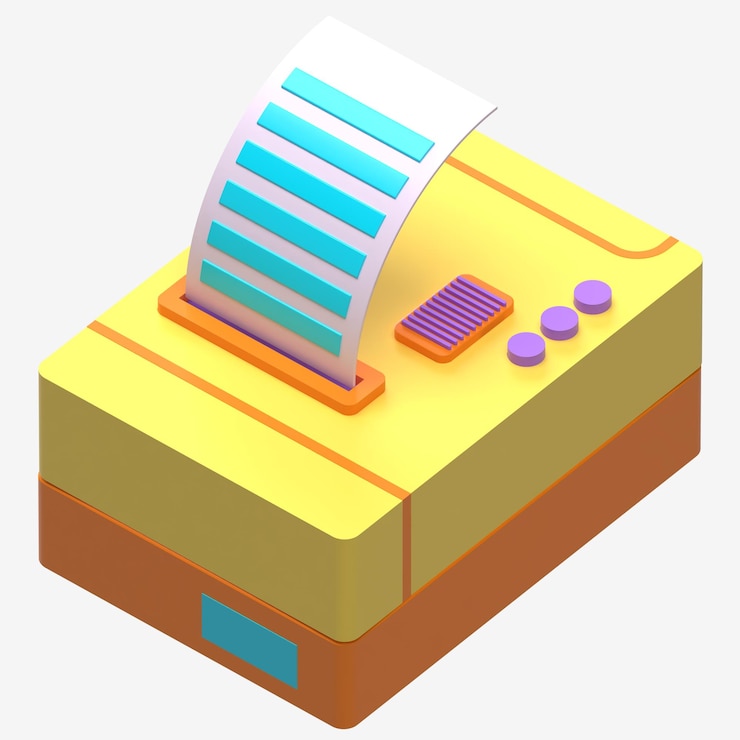 PSD printer with printed shop receipt 3d icon