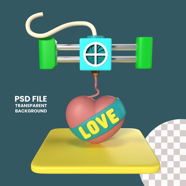 PSD icona dell'illustrazione 3d del cuore di stampa