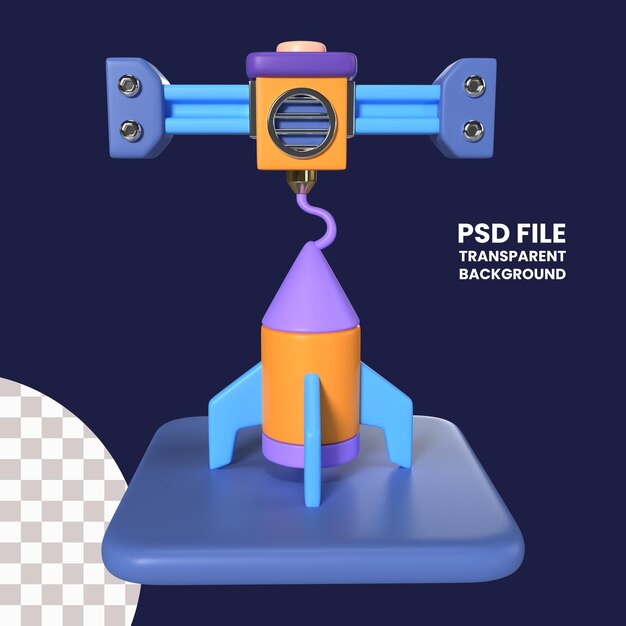 PSD printing rocket 3d illustration icon