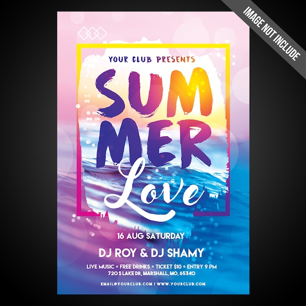 PSD printklare cmyk summer vibes flyer / poster met bewerkbare objecten