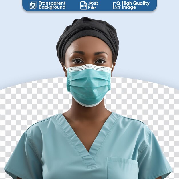 PSD pro healthcare black nurse in scrubs closeup