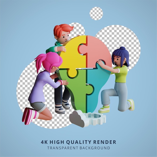 PSD problem solving and teamwork collaboration 3d high quality render illustration