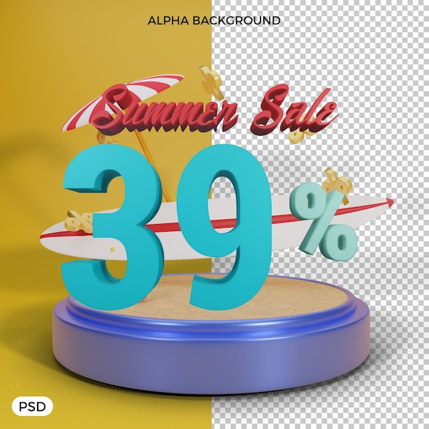 PSD 39 procent zomerkorting aanbieding 3d render