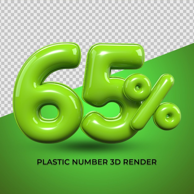 Procentowe liczby renderowania 3D 65 zielony kolor dla rabatu, postępu, sprzedaży, projektowania elementów