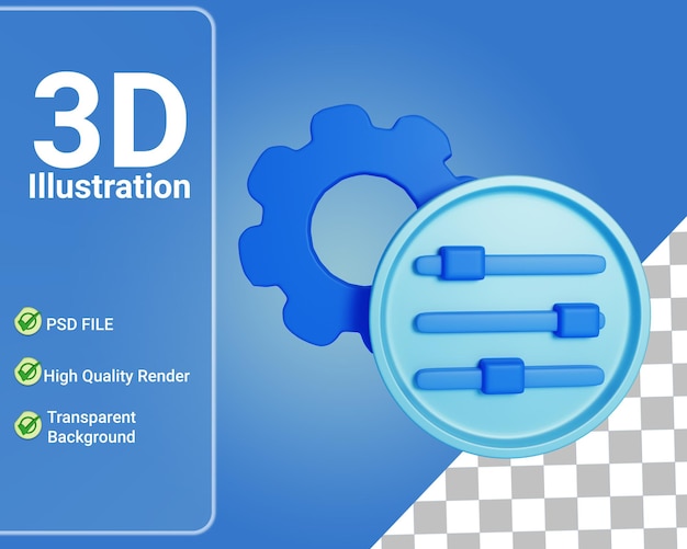 PSD Значок обработки, изолированный для пользовательского интерфейса и интернета, значок настройки 3d