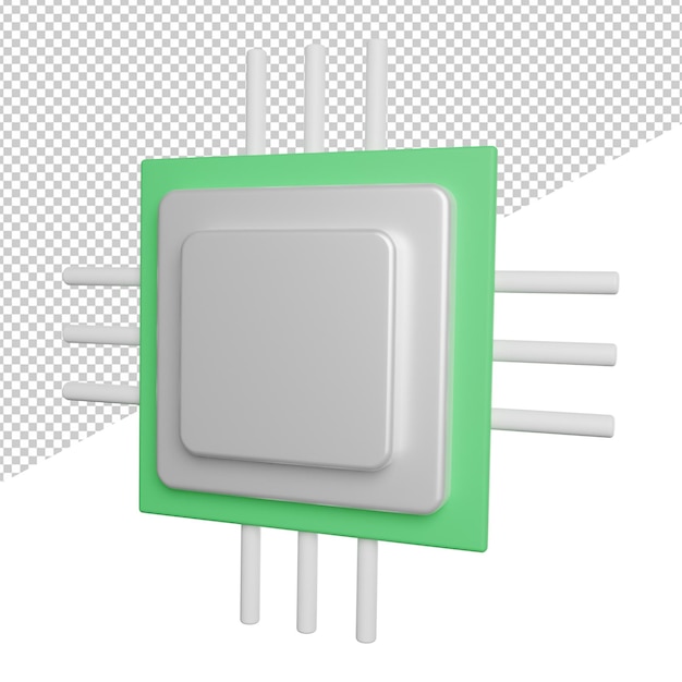 PSD Компонент цп процессора, вид сбоку, трехмерная иллюстрация рендеринга значков на прозрачном фоне