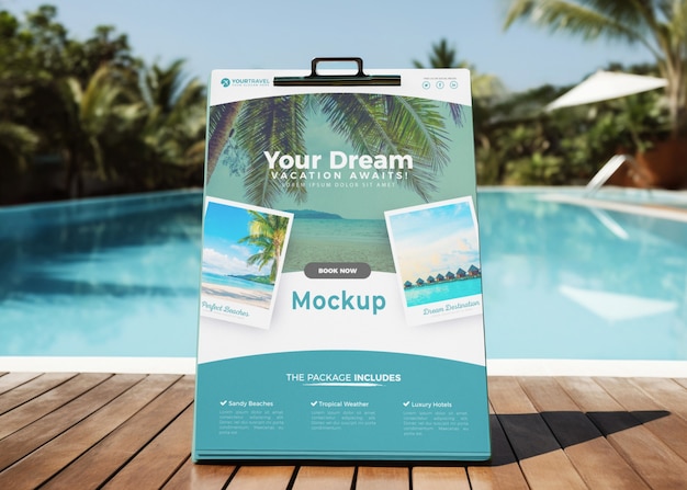 PSD product by the pool mockup