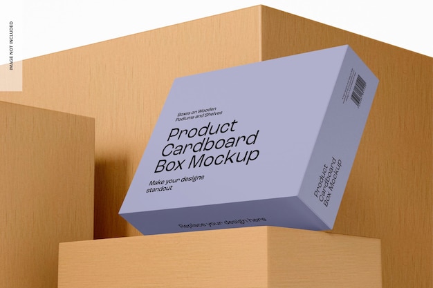 PSD product cardboard box mockup, low angle view