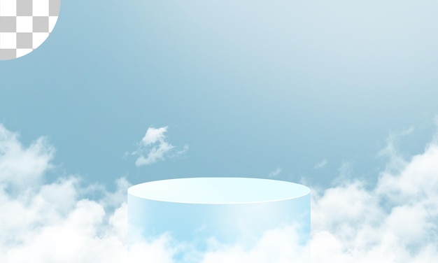 Product display podium 3d psd with clouds on pastel background